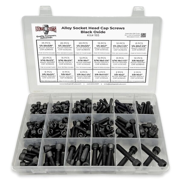 Boltsandnuts.Com Inch Alloy Socket Cap Screws Black Oxide Finish Assortment - 211 PCS Assortment Kit #193 - main